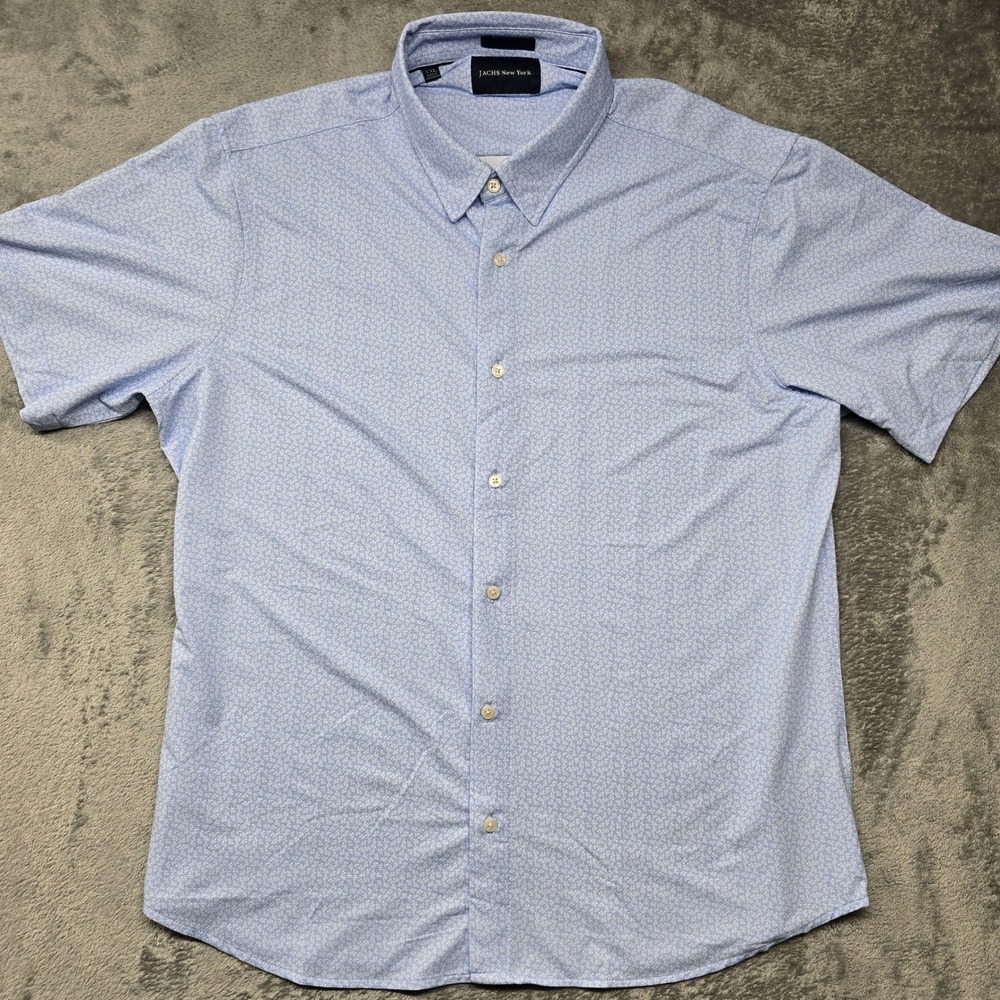 JACHS New York Mens Floral Micro Print Button Down Shirt Mens XXL Light Blue